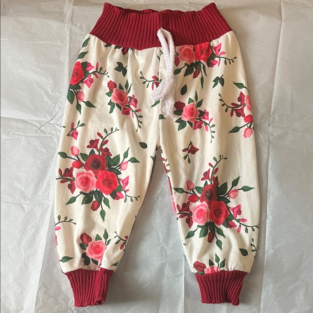 Floral Jogger Pants with Red Accents